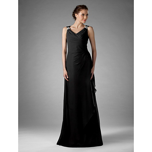 Sheath / Column Mother of the Bride Dress Little Black Dress V Neck Floor Length Chiffon Sleeveless with Criss Cross Beading 2021
Sheath / Column Mother of the Bride Dress Little Black Dress V Neck Floor Length Chiffon Sleeveless with Criss Cross Beading 2021