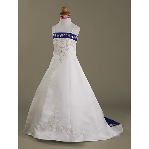 Princess / A-Line Court Train First Communion / Wedding Party Flower Girl Dresses - Satin Sleeveless Spaghetti Strap with Beading / Appliques / Spring / Summer / Fall / Winter
Princess / A-Line Court Train First Communion / Wedding Party Flower Girl Dresses - Satin Sleeveless Spaghetti Strap with Beading / Appliques / Spring / Summer / Fall / Winter
