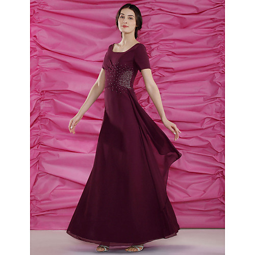 Sheath / Column Mother of the Bride Dress Square Neck Floor Length Chiffon Short Sleeve with Beading Side Draping 2021
Sheath / Column Mother of the Bride Dress Square Neck Floor Length Chiffon Short Sleeve with Beading Side Draping 2021