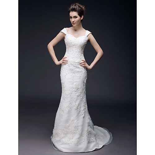 Mermaid / Trumpet Wedding Dresses Sweetheart Neckline Off Shoulder Sweep / Brush Train Organza Satin Short Sleeve with 2021
Mermaid / Trumpet Wedding Dresses Sweetheart Neckline Off Shoulder Sweep / Brush Train Organza Satin Short Sleeve with 2021