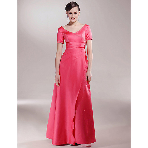A-Line Mother of the Bride Dress Elegant V Neck Floor Length Satin Short Sleeve with Ruched Beading Split Front 2021
A-Line Mother of the Bride Dress Elegant V Neck Floor Length Satin Short Sleeve with Ruched Beading Split Front 2021