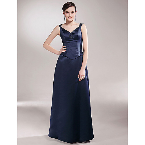 Sheath / Column Mother of the Bride Dress V Neck Floor Length Satin Sleeveless with Beading 2021
Sheath / Column Mother of the Bride Dress V Neck Floor Length Satin Sleeveless with Beading 2021