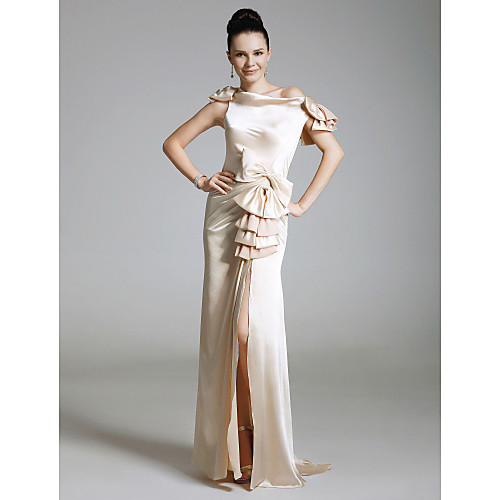 Sheath / Column Formal Evening Military Ball Dress Off Shoulder Short Sleeve Sweep / Brush Train Charmeuse with Bow(s) Split Front Crystal Brooch 2021
Sheath / Column Formal Evening Military Ball Dress Off Shoulder Short Sleeve Sweep / Brush Train Charmeuse with Bow(s) Split Front Crystal Brooch 2021