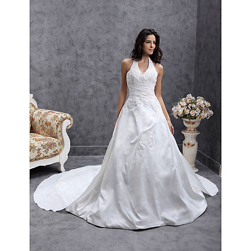 Princess A-Line Wedding Dresses Halter Neck V Neck Chapel Train Satin Taffeta Sleeveless with 2021
Princess A-Line Wedding Dresses Halter Neck V Neck Chapel Train Satin Taffeta Sleeveless with 2021