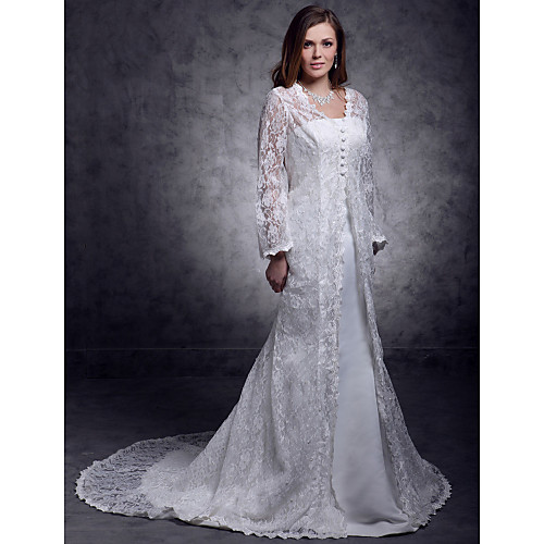 Mermaid / Trumpet Wedding Dresses Strapless Court Train Lace Satin Long Sleeve with 2021
Mermaid / Trumpet Wedding Dresses Strapless Court Train Lace Satin Long Sleeve with 2021