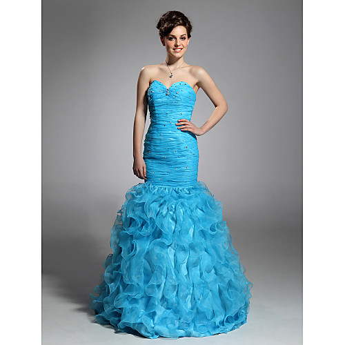Mermaid / Trumpet Open Back Quinceanera Prom Formal Evening Dress Sweetheart Neckline Strapless Sleeveless Floor Length Organza with Ruched Beading Cascading Ruffles 2021
Mermaid / Trumpet Open Back Quinceanera Prom Formal Evening Dress Sweetheart Neckline Strapless Sleeveless Floor Length Organza with Ruched Beading Cascading Ruffles 2021