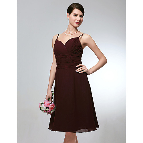 A-Line Wedding Party Dress Spaghetti Strap Sleeveless Knee Length Chiffon with Criss Cross Ruched 2021
A-Line Wedding Party Dress Spaghetti Strap Sleeveless Knee Length Chiffon with Criss Cross Ruched 2021