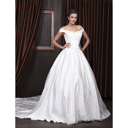Ball Gown Wedding Dresses Scalloped-Edge Off Shoulder Chapel Train Satin Short Sleeve with 2021
Ball Gown Wedding Dresses Scalloped-Edge Off Shoulder Chapel Train Satin Short Sleeve with 2021