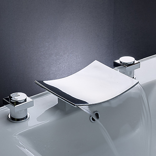 

Bathroom Sink Faucet - Waterfall Chrome Widespread Three Holes / Two Handles Three HolesBath Taps / Brass