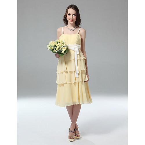 Sheath / Column Spaghetti Strap Tea Length Chiffon Bridesmaid Dress with Sash / Ribbon
Sheath / Column Spaghetti Strap Tea Length Chiffon Bridesmaid Dress with Sash / Ribbon