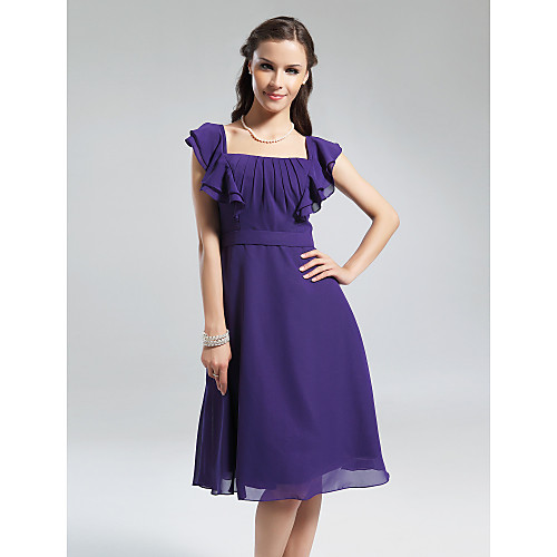 A-Line Straight Neckline Knee Length Chiffon Bridesmaid Dress with Ruffles / Draping
A-Line Straight Neckline Knee Length Chiffon Bridesmaid Dress with Ruffles / Draping