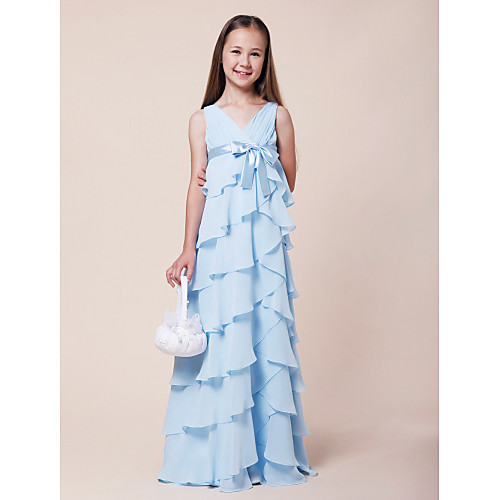 A-Line V Neck Floor Length Chiffon / Stretch Satin Junior Bridesmaid Dress with Bow(s) / Empire / Spring / Summer / Fall / Winter
A-Line V Neck Floor Length Chiffon / Stretch Satin Junior Bridesmaid Dress with Bow(s) / Empire / Spring / Summer / Fall / Winter