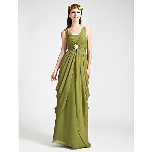 Sheath / Column Straps / V Neck Floor Length Chiffon Bridesmaid Dress with Ruched / Crystals / Draping / Open Back
Sheath / Column Straps / V Neck Floor Length Chiffon Bridesmaid Dress with Ruched / Crystals / Draping / Open Back