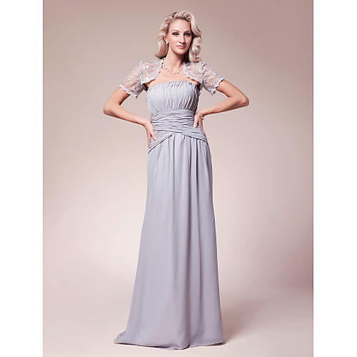 Sheath / Column Mother of the Bride Dress Wrap Included Strapless Floor Length Chiffon Lace Short Sleeve with Lace Criss Cross Draping 2021
Sheath / Column Mother of the Bride Dress Wrap Included Strapless Floor Length Chiffon Lace Short Sleeve with Lace Criss Cross Draping 2021