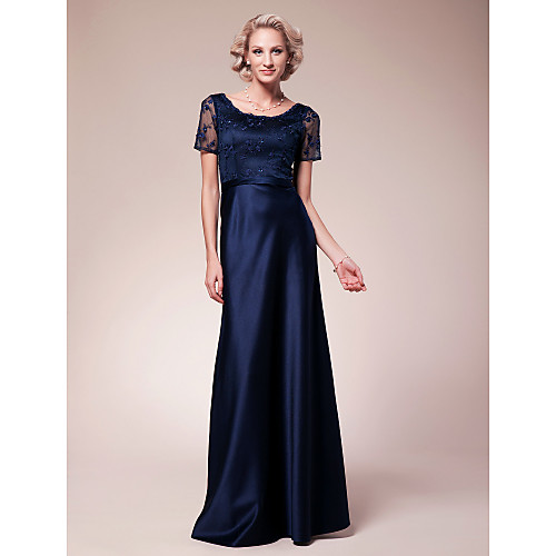 Sheath / Column Mother of the Bride Dress Elegant Scoop Neck Floor Length Lace Satin Short Sleeve with Lace Beading 2021
Sheath / Column Mother of the Bride Dress Elegant Scoop Neck Floor Length Lace Satin Short Sleeve with Lace Beading 2021