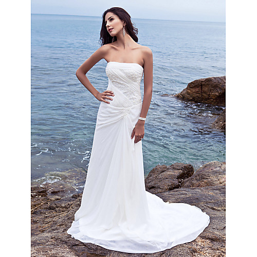 Sheath / Column Wedding Dresses Strapless Court Train Chiffon Strapless Beach Plus Size with Side-Draped 2021
Sheath / Column Wedding Dresses Strapless Court Train Chiffon Strapless Beach Plus Size with Side-Draped 2021