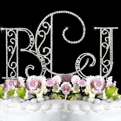 

Cake Topper Garden Theme Monogram Classic Couple Wedding Anniversary Birthday Bridal Shower Quinceañera & Sweet Sixteen with Rhinestone