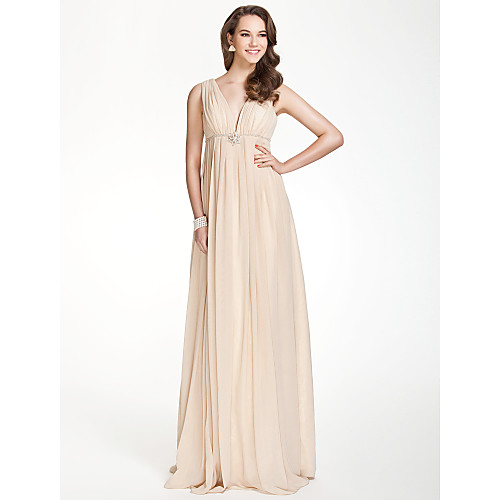 A-Line V Neck Floor Length Chiffon Bridesmaid Dress with Pleats / Beading / Draping
A-Line V Neck Floor Length Chiffon Bridesmaid Dress with Pleats / Beading / Draping