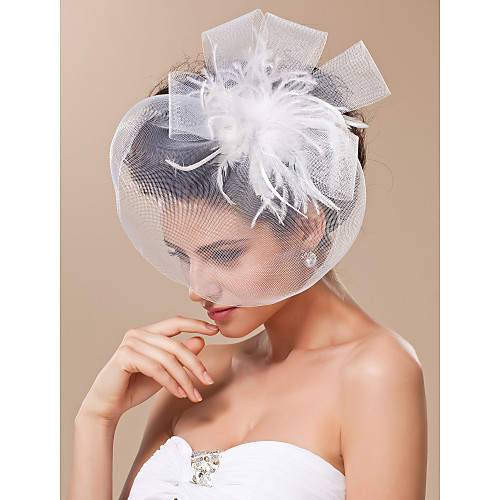 

Cut Edge Blusher Veils / Headwear / Birdcage Veils with Feather / Floral 1pc Special Occasion / Horse Race Headpiece