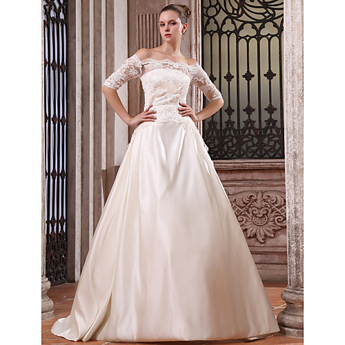 Ball Gown Wedding Dresses Scalloped-Edge Off Shoulder Court Train Satin Half Sleeve with 2021
Ball Gown Wedding Dresses Scalloped-Edge Off Shoulder Court Train Satin Half Sleeve with 2021