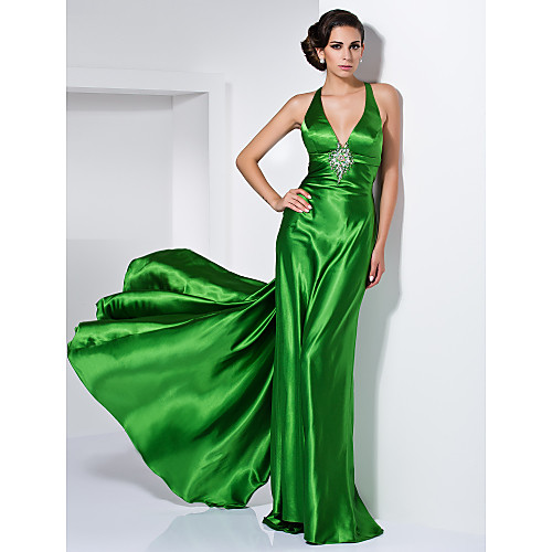 Sheath / Column Open Back Formal Evening Military Ball Dress Straps V Neck Sleeveless Floor Length Stretch Satin with Crystal Brooch 2021
Sheath / Column Open Back Formal Evening Military Ball Dress Straps V Neck Sleeveless Floor Length Stretch Satin with Crystal Brooch 2021