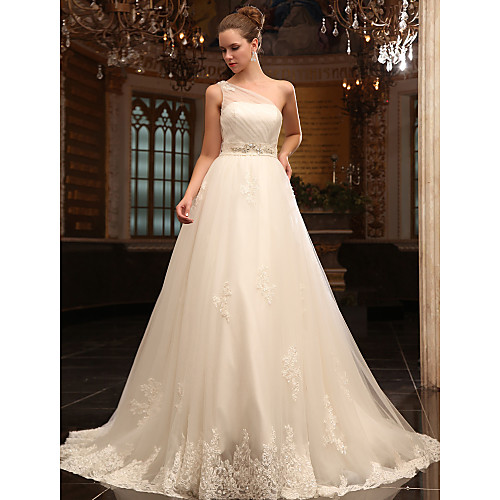 Princess A-Line Wedding Dresses One Shoulder Court Train Satin Tulle Sleeveless with 2021
Princess A-Line Wedding Dresses One Shoulder Court Train Satin Tulle Sleeveless with 2021