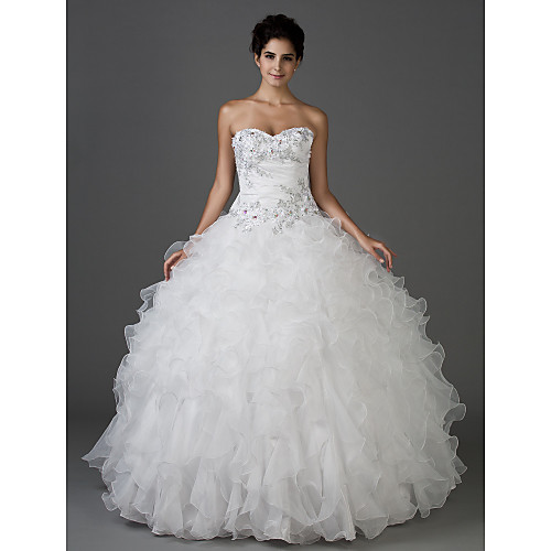 

Ball Gown Wedding Dresses Sweetheart Neckline Strapless Floor Length Organza Taffeta Sleeveless Sparkle & Shine with 2021