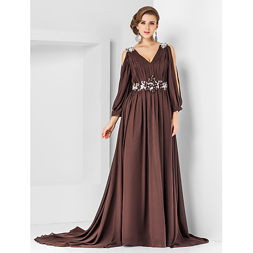 A-Line Empire Elegant Formal Evening Dress V Neck Long Sleeve Court Train Chiffon with Pleats Appliques 2021
A-Line Empire Elegant Formal Evening Dress V Neck Long Sleeve Court Train Chiffon with Pleats Appliques 2021