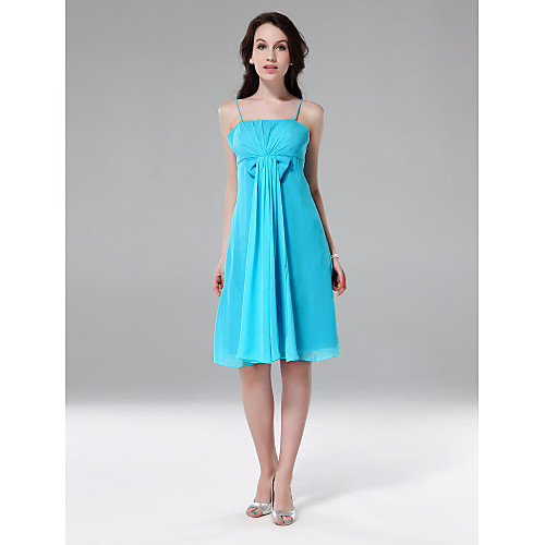 Sheath / Column Spaghetti Strap Knee Length Chiffon Bridesmaid Dress with Bow(s) / Draping / Side Draping
Sheath / Column Spaghetti Strap Knee Length Chiffon Bridesmaid Dress with Bow(s) / Draping / Side Draping