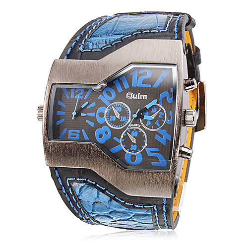 

Oulm Men's Military Watch Wrist Watch Quartz Quilted PU Leather Black / White / Blue Dual Time Zones Analog Charm Steampunk - White Black Red Two Years Battery Life / SOXEY SR626SW