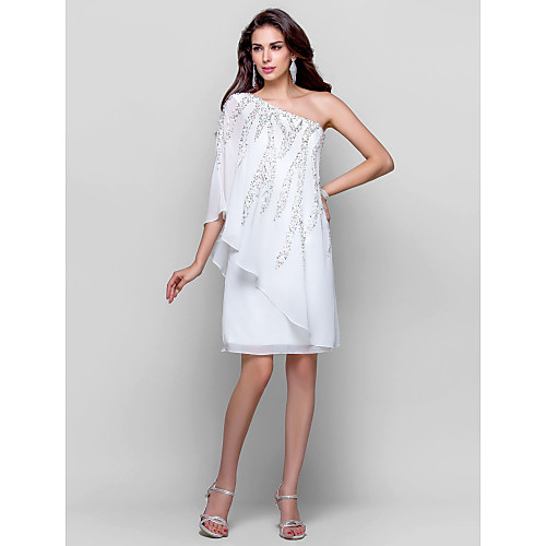 Sheath / Column Sparkle White Wedding Guest Cocktail Party Dress One Shoulder Sleeveless Knee Length Chiffon with Sequin 2021
Sheath / Column Sparkle White Wedding Guest Cocktail Party Dress One Shoulder Sleeveless Knee Length Chiffon with Sequin 2021