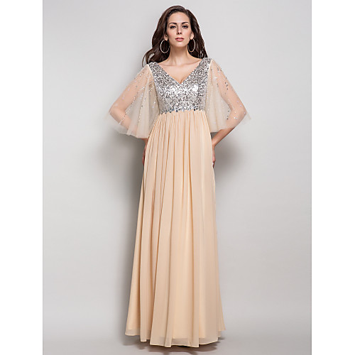 Sheath / Column Prom Formal Evening Military Ball Dress V Neck Half Sleeve Floor Length Chiffon Sequined with Crystals Beading Sequin 2021
Sheath / Column Prom Formal Evening Military Ball Dress V Neck Half Sleeve Floor Length Chiffon Sequined with Crystals Beading Sequin 2021