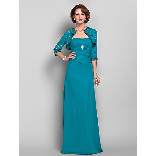 Sheath / Column Mother of the Bride Dress Wrap Included Strapless Floor Length Chiffon 3/4 Length Sleeve with Ruched Crystal Brooch 2021
Sheath / Column Mother of the Bride Dress Wrap Included Strapless Floor Length Chiffon 3/4 Length Sleeve with Ruched Crystal Brooch 2021