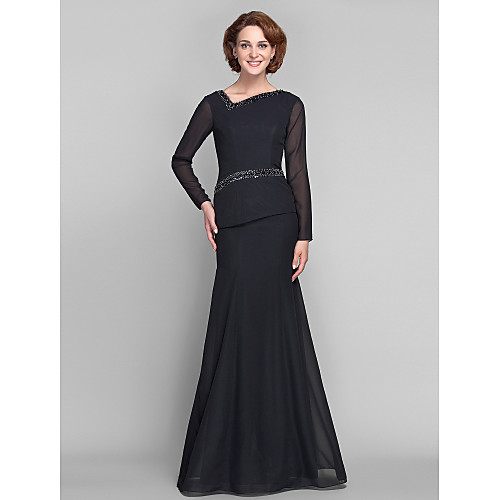 Mermaid / Trumpet Mother of the Bride Dress V Neck Floor Length Chiffon Long Sleeve with Beading 2021
Mermaid / Trumpet Mother of the Bride Dress V Neck Floor Length Chiffon Long Sleeve with Beading 2021
