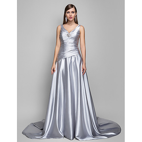 A-Line Open Back Formal Evening Dress V Neck Sleeveless Sweep / Brush Train Satin Chiffon with Criss Cross Side Draping 2021
A-Line Open Back Formal Evening Dress V Neck Sleeveless Sweep / Brush Train Satin Chiffon with Criss Cross Side Draping 2021