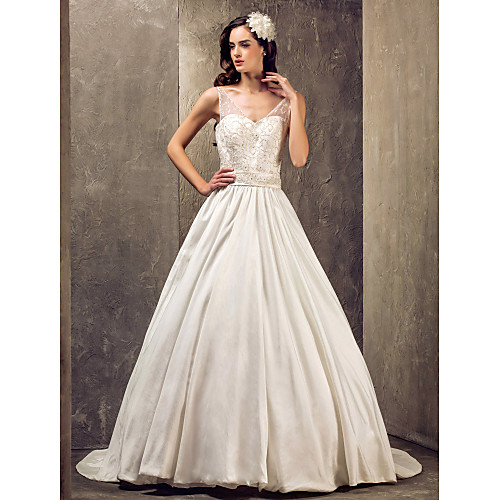 Princess A-Line Wedding Dresses V Neck Sweep / Brush Train Lace Taffeta Sleeveless with 2021
Princess A-Line Wedding Dresses V Neck Sweep / Brush Train Lace Taffeta Sleeveless with 2021