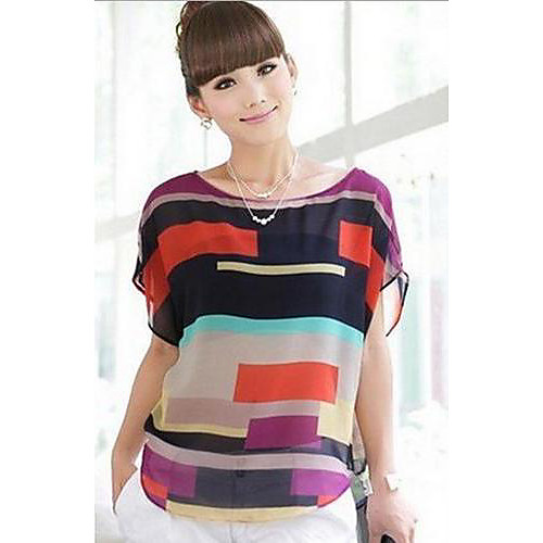 Women's T shirt Patchwork Modern Style Short Sleeve Going out Tops Navy Blue
Women's T shirt Patchwork Modern Style Short Sleeve Going out Tops Navy Blue