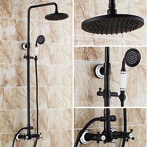 Two Handles Shower Systerm Set, Black Brass Faucet Three Holes Height Adjustable Electroplated Rainfall High Pressure Shower Mixer Taps Contain Rain Shower and Hand Shower with Hot and Cold Water
Two Handles Shower Systerm Set, Black Brass Faucet Three Holes Height Adjustable Electroplated Rainfall High Pressure Shower Mixer Taps Contain Rain Shower and Hand Shower with Hot and Cold Water