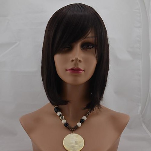 

Synthetic Wig Straight Straight With Bangs Wig Short Dark Brown / Dark Auburn 2/30H Synthetic Hair 12 inch Women's With Bangs Brown