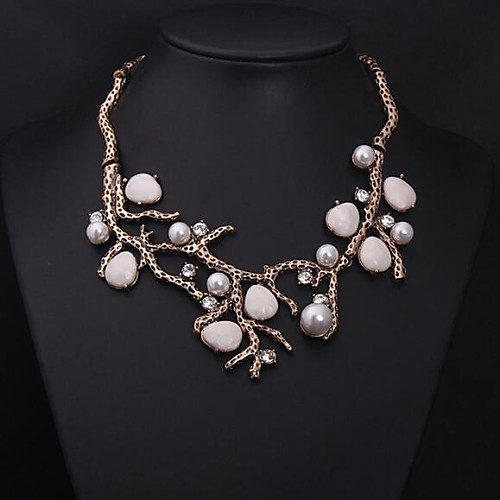 

Synthetic Diamond Statement Necklace Pearl Necklace Statement Luxury Vintage Party Synthetic Gemstones Pearl Imitation Diamond White Necklace Jewelry For