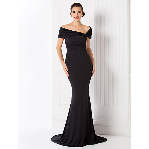 Mermaid / Trumpet Elegant Vintage Inspired Formal Evening Dress Off Shoulder Short Sleeve Sweep / Brush Train Jersey with Ruched 2021
Mermaid / Trumpet Elegant Vintage Inspired Formal Evening Dress Off Shoulder Short Sleeve Sweep / Brush Train Jersey with Ruched 2021