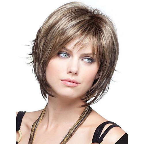 

Synthetic Wig Wavy Wavy Bob With Bangs Wig Blonde Short Blonde Synthetic Hair 8 inch Women's Blonde