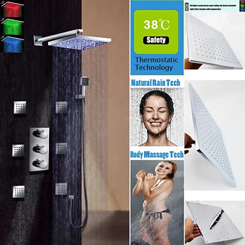 Shower Faucet Set - Handshower Included Thermostatic LED Contemporary Chrome Wall Mounted Brass Valve Bath Shower Mixer Taps
Shower Faucet Set - Handshower Included Thermostatic LED Contemporary Chrome Wall Mounted Brass Valve Bath Shower Mixer Taps