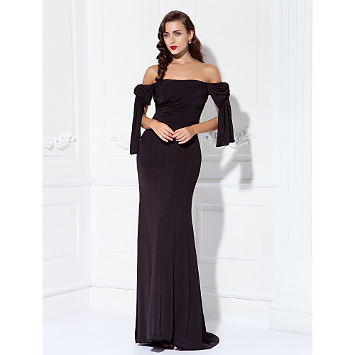 Sheath / Column Celebrity Style Elegant Open Back Prom Formal Evening Military Ball Dress Off Shoulder Short Sleeve Sweep / Brush Train Jersey with Side Draping 2021
Sheath / Column Celebrity Style Elegant Open Back Prom Formal Evening Military Ball Dress Off Shoulder Short Sleeve Sweep / Brush Train Jersey with Side Draping 2021