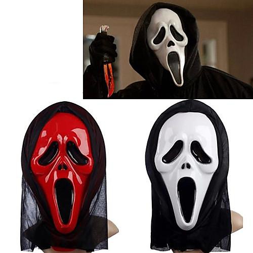 

White&Red Ghost Mask with Head Cover Scream Practical Joke Scary Cosplay Gadgets Halloween Costume Party(Assorted Color)