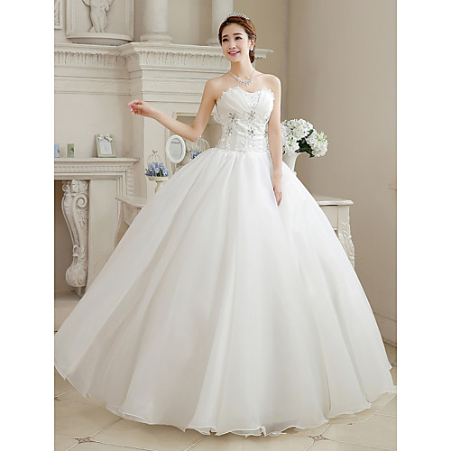 

Ball Gown Wedding Dresses Sweetheart Neckline Floor Length Organza Strapless Glamorous Sparkle & Shine with Beading Flower 2021