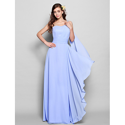 

Sheath / Column One Shoulder Floor Length Chiffon Bridesmaid Dress with Beading / Crystals / Side Draping by LAN TING BRIDE