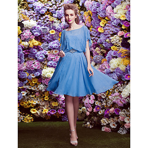 A-Line Cocktail Party Dress Scalloped Neckline Knee Length Chiffon with Buttons Crystals Beading 2021 
A-Line Cocktail Party Dress Scalloped Neckline Knee Length Chiffon with Buttons Crystals Beading 2021