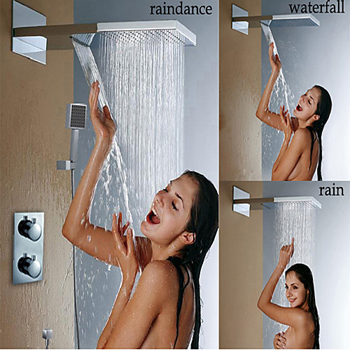 Contemporary Wall Mounted Rain Shower Handshower Included Thermostatic Brass Valve Two Handles Three Holes Chrome , Shower Faucet
Contemporary Wall Mounted Rain Shower Handshower Included Thermostatic Brass Valve Two Handles Three Holes Chrome , Shower Faucet