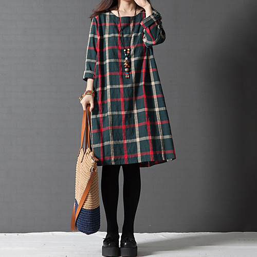 Women's Loose Knee Length Dress Red Blue Green 3/4 Length Sleeve Check Color Block Fall Spring Round Neck Chinoiserie Cotton M L XL XXL 3XL / Plus Size
Women's Loose Knee Length Dress Red Blue Green 3/4 Length Sleeve Check Color Block Fall Spring Round Neck Chinoiserie Cotton M L XL XXL 3XL / Plus Size